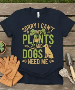Sorry I Can't My Plants and Dogs Need Me t-shirt design with plants and a dog graphic