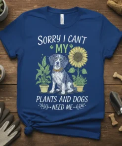 Sorry I Can't My Plants And Dogs Need Me beagle t-shirt with sunflower and potted plants graphic