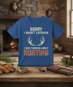 Sorry I Wasn't Listening I Was Thinking About Hunting t-shirt with deer antlers graphic