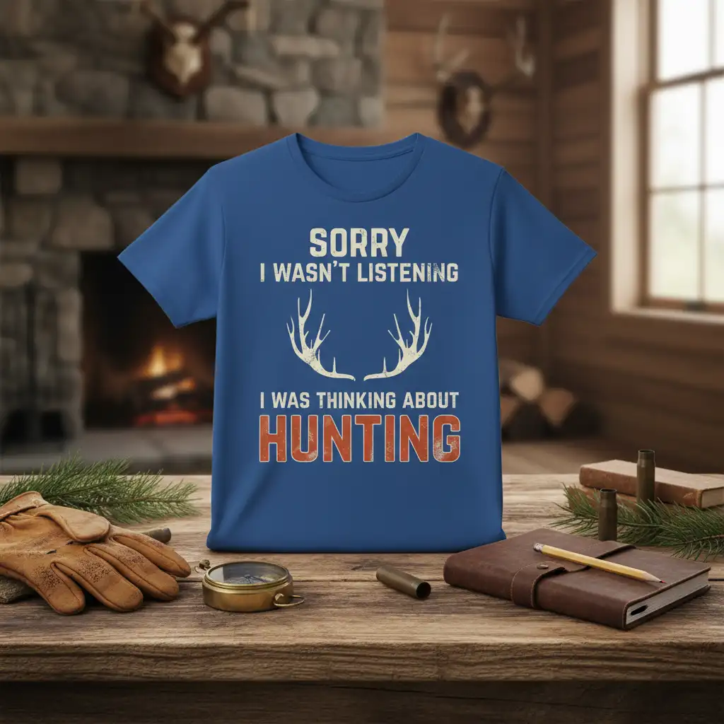 Sorry I Wasn't Listening I Was Thinking About Hunting t-shirt with deer antlers graphic