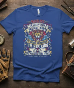 SORRY I AM ALREADY text design featuring detailed typography on quality t-shirt