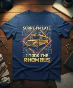 Sorry I'm Late I Took The Rhombus t-shirt with school bus and geometric math formulas
