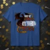 Sorry My Dragon Ate Your Unicorn text with a fierce dragon design on a blue t-shirt
