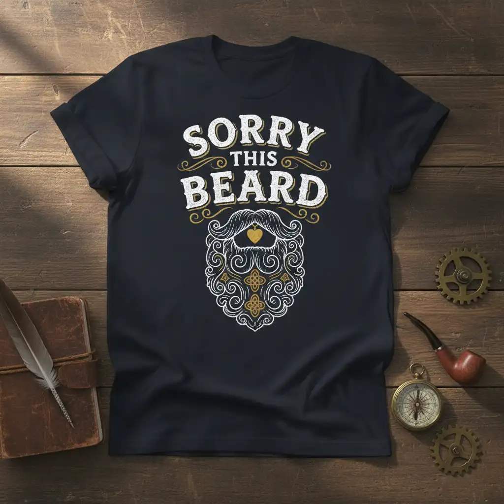Sorry This Beard quote design with ornate vintage beard illustration and distressed typography