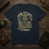 Viking skull t-shirt design with text "Sorry This This Beard Is Taken" and crossed axes