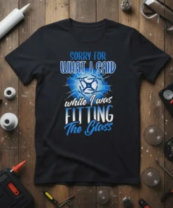 Sorry for what I said while I was fitting the glass t-shirt featuring blue shattered glass graphic and drone silhouette