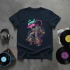 Soul Sista t-shirt with a 70s disco queen graphic in vibrant neon colors and musical notes