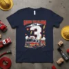 Sound the Alarm I'm 3 birthday t-shirt with a red and yellow fire truck graphic and flames around the number