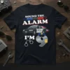 Sound The Alarm I'm 9 birthday t-shirt with a police car graphic and handcuffs, celebrating a 9th birthday