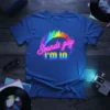 Sounds gay I'm in text with a rainbow circle and equalizer graphic on a royal blue t-shirt