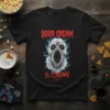 Sour Cream S. Cream! horror movie quote t-shirt design with a screaming skull graphic and lightning