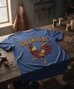 Soy Gallero t-shirt design with a vibrant red and yellow rooster and bold text