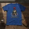 Spartan Helmet Warrior t-shirt design featuring a golden helmet with a red plume, surrounded by a laurel wreath, and the