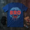 SPIDER BRO text design with a red spider graphic on a blue t-shirt