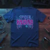 Spider Mom graphic t-shirt with neon circuit board design and spider graphics