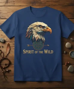 Spirit of the Wild t-shirt featuring a geometric eagle head with an arrow and mandala design