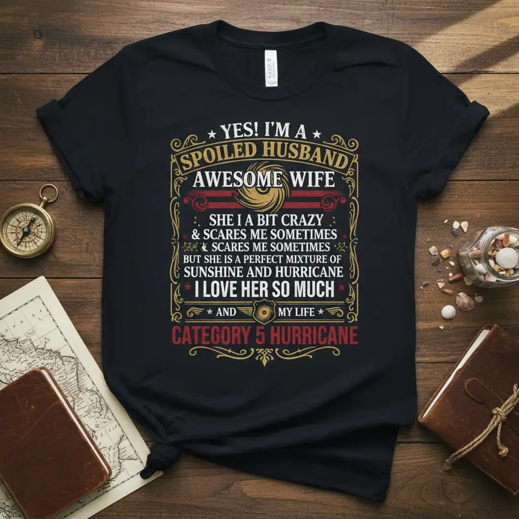 YES! I'M A SPOILED quote printed with detailed print on quality cotton blend t-shirt design