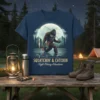Bigfoot fishing at night design with text "SQUATCHIN' & CATCHIN' Night Fishing Adventures" under a large moon