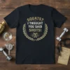 Squats? I Thought You Said Shots! funny gym quote t-shirt with dumbbells graphic