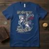 St. George Ora Pro Nobis T-Shirt featuring a knight on horseback spearing a dragon, with ornate text