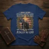 Christian knight kneeling before American flag with quote "I Would Rather Stand With God" T-Shirt