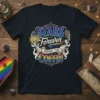Stars Forever Inside The Coffin T-Shirt with rainbow accents and gothic skeleton hands