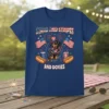 Stars and Stripes and Doxies t-shirt featuring a dachshund in a top hat with American flags and hot dogs