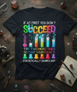 T-shirt with "If At First You Don't Succeed Try Two More Times So That Your Failure Is Statistically Significant" quote
