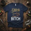 Stitch Bitch funny sewing quote t-shirt with vintage sewing machine graphic