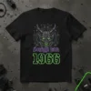 Straight outta 1966 text with a futuristic demon graphic on a black t-shirt
