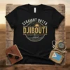 Black t-shirt with vintage "Straight Outta Djibouti" text and a sailboat graphic