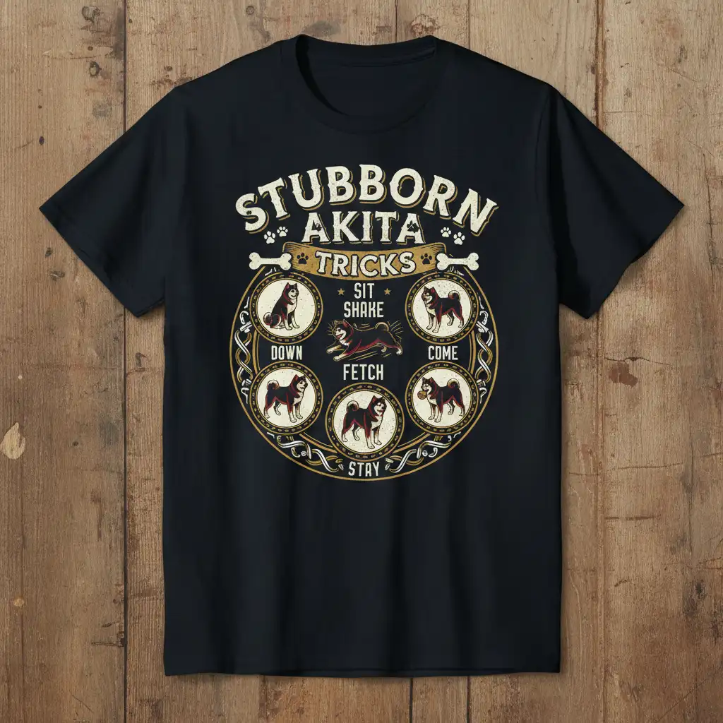 STUBBORN AKITA TRICKS SIT quote printed with eye-catching design on soft premium material t-shirt design