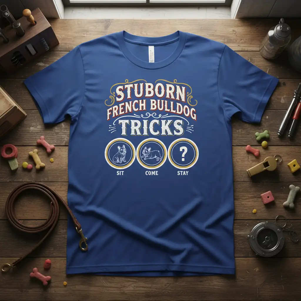 Stubborn French Bulldog Tricks design with text and French Bulldog graphics, perfect for dog owners