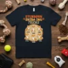 Stubborn Shiba Inu Tricks T-Shirt featuring six cute Shiba Inu illustrations demonstrating different commands like Down, Shake, Fetch, and Come