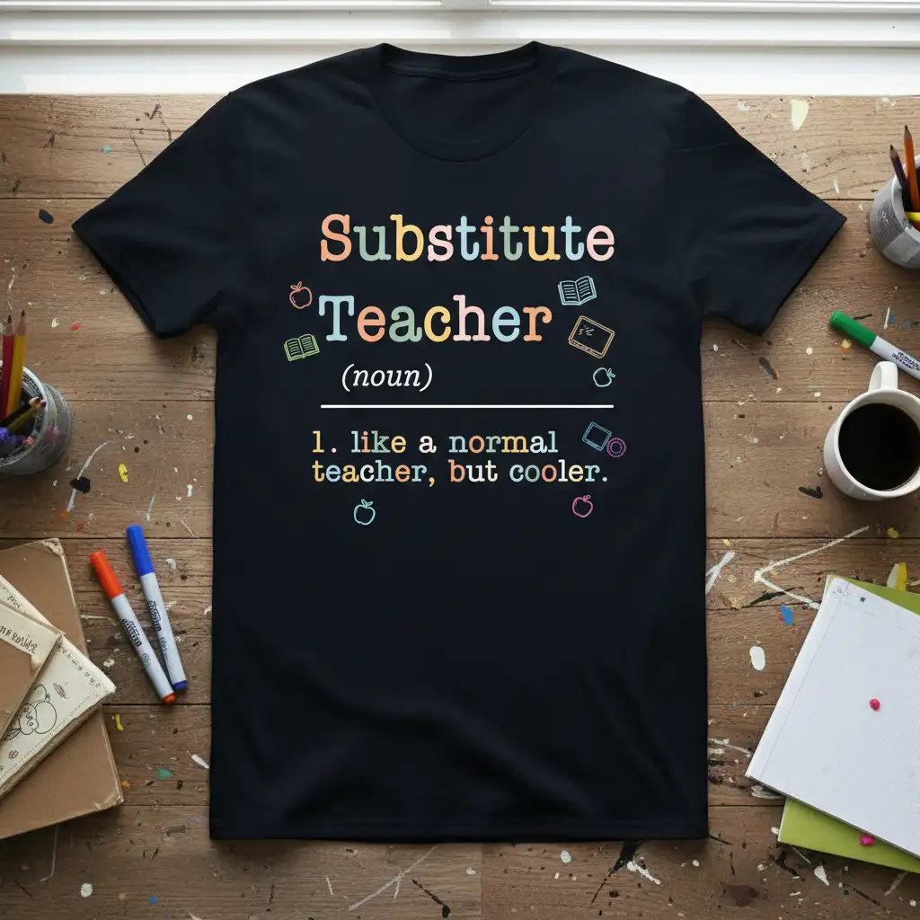 Substitute Teacher (noun) 1. quote printed with unique artwork on quality cotton blend t-shirt design