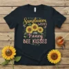 Sunflower Wishes AND Honey BEE KISSES text with sunflower and bee graphics on a black t-shirt