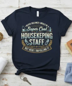 I NEVER DREAMED I WOULD BE A Super Cool HOUSEKEEPING STAFF BUT HERE I AM KILLING IT text design on