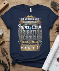 I NEVER DREAMED I'D GROW UP TO BE A SUPER COOL IRRIGATION TECHNICIAN BUT HERE I AM KILLING IT! text