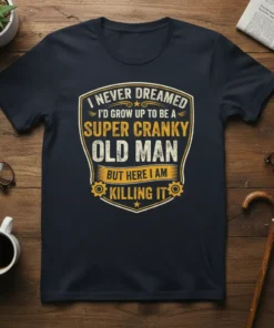 I NEVER DREAMED I'D GROW UP TO BE A SUPER CRANKY OLD MAN BUT HERE I AM KILLING IT t-shirt