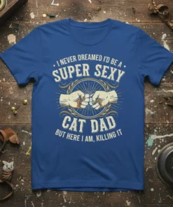 I NEVER DREAMED I'D BE A SUPER SEXY CAT DAD BUT HERE I AM, KILLING IT text design with fist