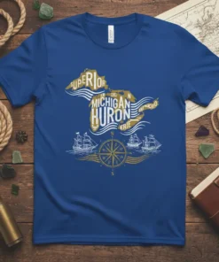 Superior Michigan Huron Erie stylish graphic design printed on comfortable cotton t-shirt