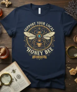 Support Your Local Honey Bee Save The Bees t-shirt with a detailed bee graphic and circular border