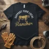 Support Your Local Rancher t-shirt design with bull graphic and distressed typography