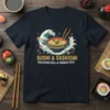 SUSHI & SASHISMI CALIFORNIA text design featuring detailed typography on quality t-shirt