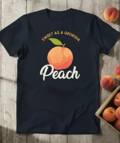 Sweet As A Georgia Peach T-Shirt featuring a ripe peach graphic and playful typography