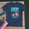 Swim Grandma t-shirt with patriotic USA flag design, swimming goggles, and wavy water graphic