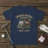 Swinging Wieners Golf Club t-shirt design featuring two dachshunds in a golf cart, with text above and below