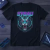 Sybau Tiger T-Shirt with a fierce teal and pink cyberpunk tiger graphic and geometric neon design