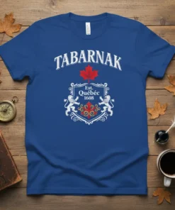 TABARNAK Est. Québec 1608 eye-catching graphic design printed on comfortable cotton t-shirt