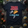 Taco Emergency Call 9-Juan-Juan text with a taco graphic and lightning bolt on a navy t-shirt